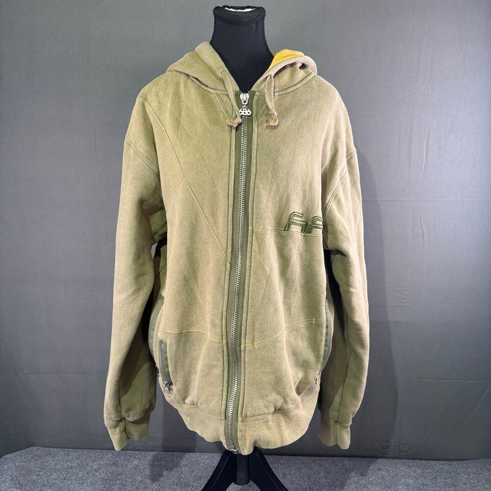 VTG 686 Hoodie Men’s L Y2K Logo Snowboard Ski Zip Pockets Gorpcore Olive Green - Picture 1 of 13